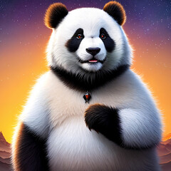 Fototapeta premium giant serious panda bear outdoors night colorful painting with generative AI technology