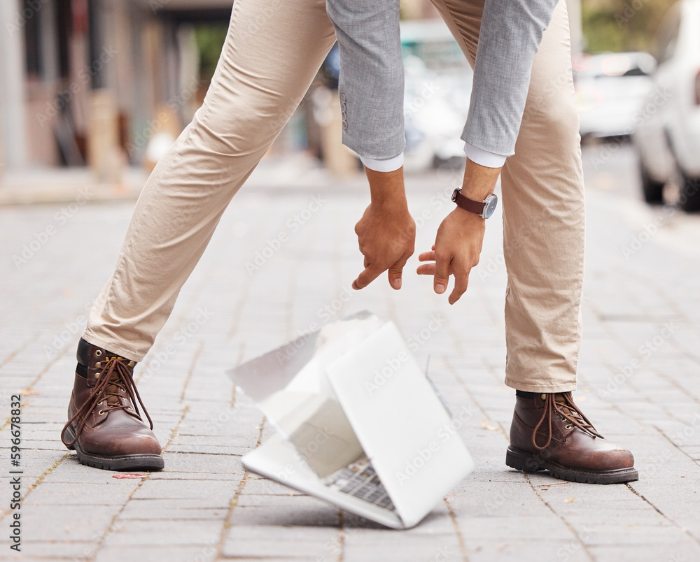 Poster this is a sign to cancel the day. shot of an unrecognizable businessperson dropping a laptop on the 
