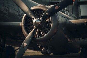 Military propeller plane. Generative AI - obrazy, fototapety, plakaty