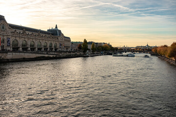 Beautiful vibrant sunset over the river Seine in Paris, France 