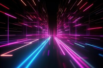 Fototapeta premium abstract futuristic background with pink blue glowing neon moving high speed wave lines and bokeh lights. Data transfer concept Fantastic wallpaper, Ai Generative