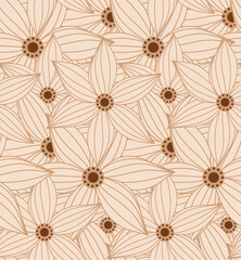 Abstract Hand Drawing Striped Line Drawing Star Flowers Seamless Tropical Vector Pattern Isolated Background