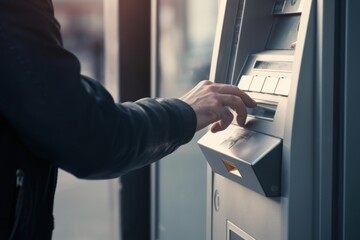 Simplified Banking: Man Interacting with ATM, generative ai