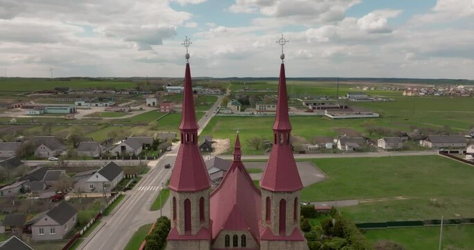flight over the spiers of a neo-gothic temple