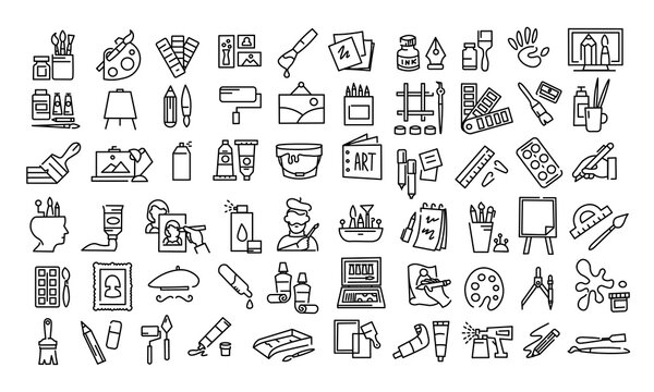 Set of different art icons on white background
