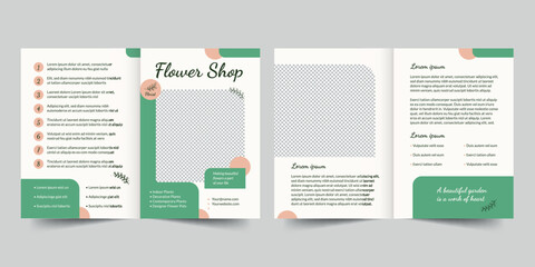 Flower Shop bifold brochure template. A clean, modern, and high-quality design bifold brochure vector design. Editable and customize template brochure