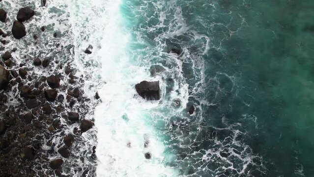 Aerial view topdown of ocean coastline - Drone 4k