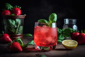 Foto op Plexiglas Strawberry Basil Smash. A fruity and herbaceous cocktail © IonelV