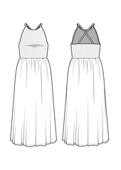 womenswear halter neck crisscross smocking top dress fashion technical drawing / flat sketch /CAD / ADOBE Illustrator vector digital download	
