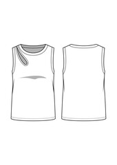 activewear athleisure cutout detail tank t-shirt fashion technical drawing / flat sketch /CAD / ADOBE Illustrator vector digital download	
