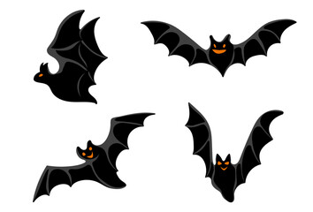Set of Halloween Bats. Hand drawn doodle design element for poster, banner, t shirt, card, flyer, invitation. Vector illustration