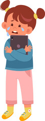 Fototapeta premium Child Girl Crying With Tablet