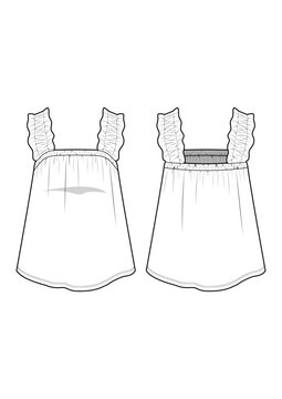 womenswear ruffle strap summer top fashion technical drawing / flat sketch /CAD / ADOBE Illustrator vector digital download	
