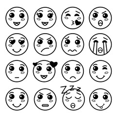 Set of Charming Human Faces. Emotions Face. Cartoon Vector Icons