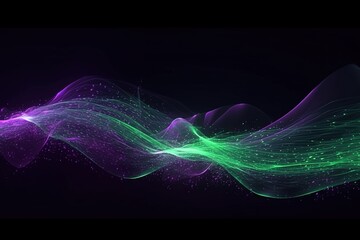 abstract futuristic background with green purple glowing neon moving high speed wave lines and bokeh lights. Data transfer concept Fantastic wallpaper, Ai Generative