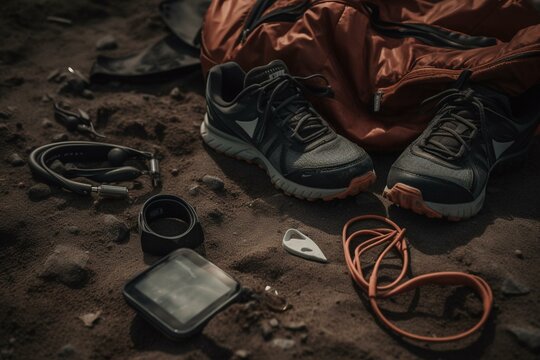 Athletic gear lying on the ground. Generative AI