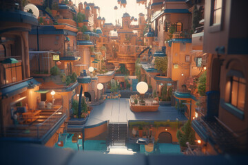 multi-level city of the future, architecture with balconies and verandas. Generative AI
