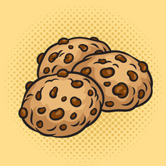 chocolate chip cookies pinup pop art retro vector illustration. Comic book style imitation.