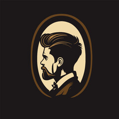 Hipster man with beard and mustache. Vector illustration on black background.