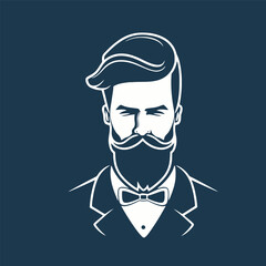 Vector illustration of a bearded man with moustache and bow tie.