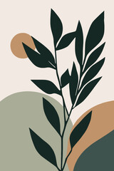 Minimalist floral background with hand drawn leaves. Vector illustration.