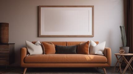 Modern interior of the living room with a mock-up frame. Generative AI