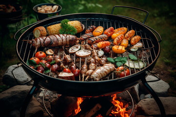 generative ai illustration of Barbecue in summer with delicious food