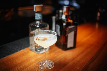 prepared alcohol cocktail, close up shot