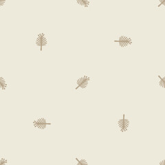 Quirky leaf sprig lino cut motif vector pattern. Seamless decoration of whimsical foliate design for scandi background. 