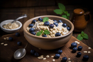 Oatmeal with berries. Healthy breakfast. AI Generated