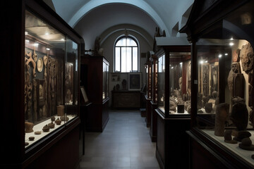 Museum with exhibits. AI Generated