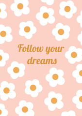 Simple retro flowers art background. Retro 90s style pattern.