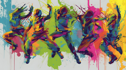 Colorful painted art of crazy hip hop dance background