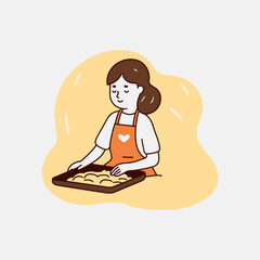 Vector illustration of a woman in apron kneading dough for cookies