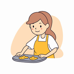 Illustration of a woman baking cookies. Vector illustration in cartoon style.