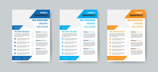 Brochure creative design. Multipurpose template with cover, back and inside pages. Trendy minimalist flat geometric design. Vertical format.