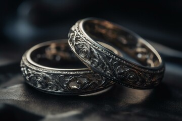 Pair of metallic bands symbolizing marital union. Generative AI