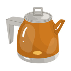 Metal electric kettle in retro style with indicator. A device for boiling water and keeping beverages warm. Vector illustration. Isolated object on white background.