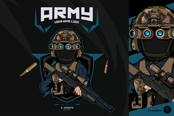 Design Army Soldier Mascot night vision sniper rifle © akapol