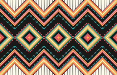 Fototapeta premium Ethnic abstract ikat art. Fabric Morocco, geometric ethnic pattern seamless color oriental. Background, Design for fabric, curtain, carpet, wallpaper, clothing, wrapping, Batik, vector illustration