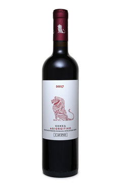 ST. PETERSBURG, RUSSIA - OCTOBER 16, 2022: Bottle of Cavino Nemea Agiorgitiko, Greece, 2017