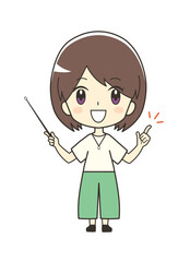 指し棒を持つ女性のイラスト
