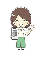 コード決済と女性のイラスト