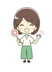 マルを持つ女性のイラスト