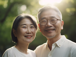 Obraz premium 60代の笑顔の男女 ジェネレーティブAI