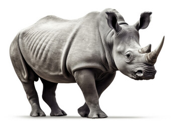 Fototapeta na wymiar black rhino isolated on white. endangered species. AI generative image.