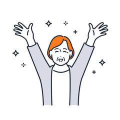 両手を広げて万歳するシニア女性のシンプルなベクターイラスト素材