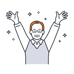 両手を広げて万歳するシニア男性のシンプルなベクターイラスト素材