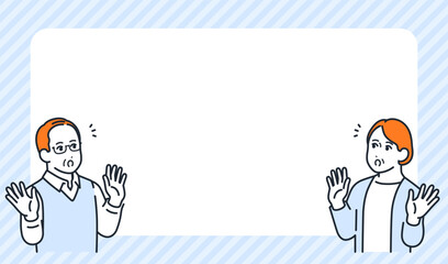 驚くシニア夫婦とストライプのフレームのシンプルなベクターイラスト素材