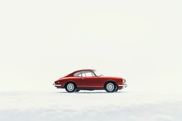 Fototapeta na wymiar A solitary red car stands alone against a white background. Generative AI